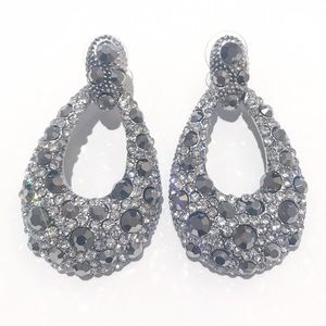 Metallic silver/grey rhinestone drop earrings